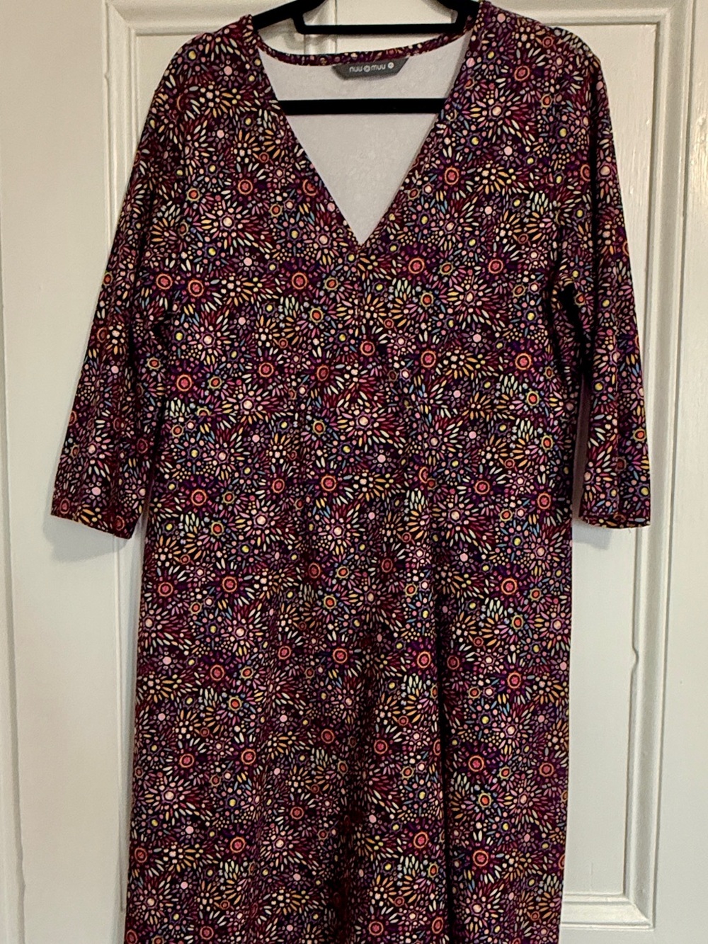Nuu-Muu XL GoBe Dress | “Starburst” Print | Burgundy Kaleidoscope | 3/4 Sleeve
